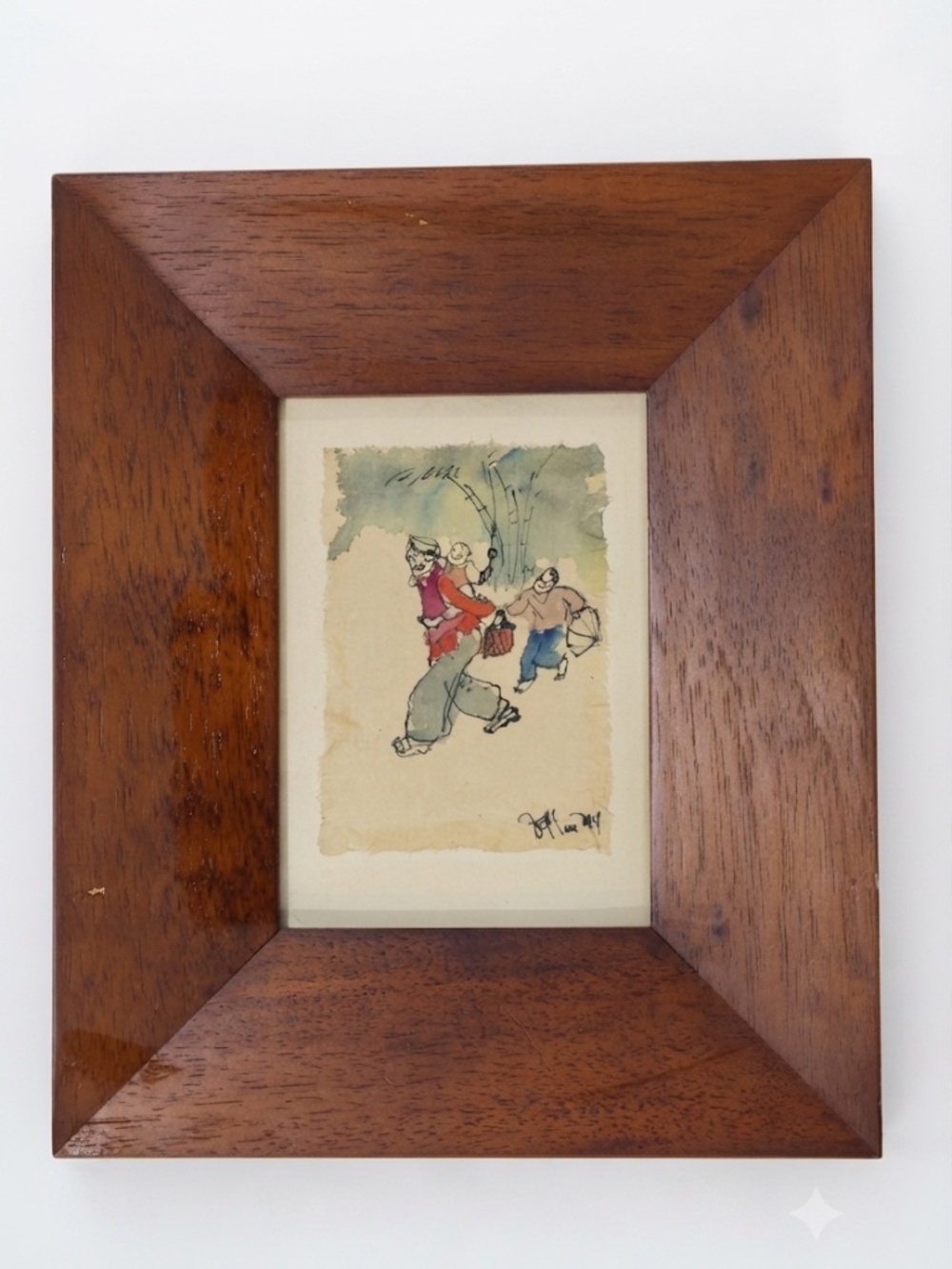 Vintage Vietnamese Watercolor Painting Rice Paper Signed